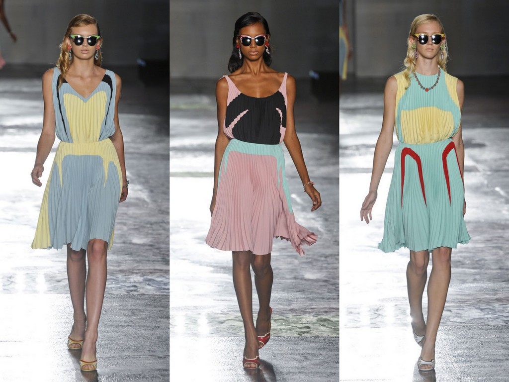 prada spring summer 2012 rtw pleated midi dress 50s style catwalk