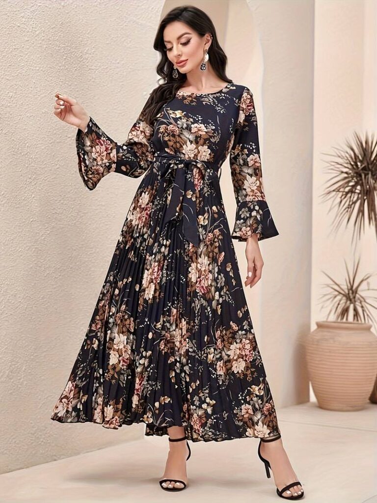 Rochie imprimeu floral cu maneci lungi